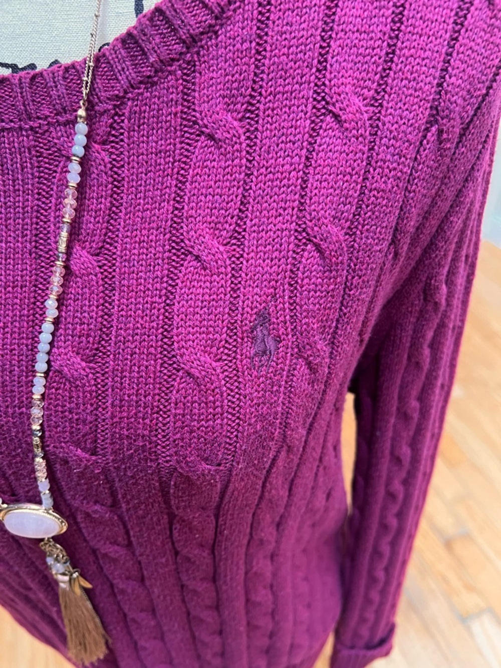 Ralph Lauren Women’s Cable Knit Crew Sweater in Fuchsia